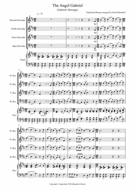 Free Sheet Music The Angel Gabriel For Recorder Recorders And Piano