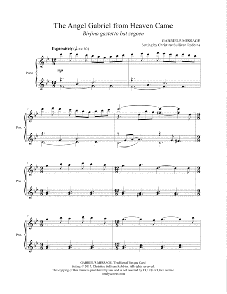 Free Sheet Music The Angel Gabriel From Heaven Came