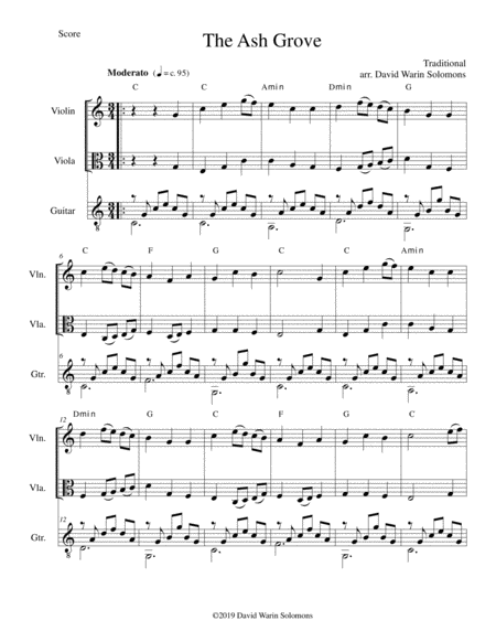 The Ash Grove Llwyn Onn For Violin Viola And Guitar Sheet Music