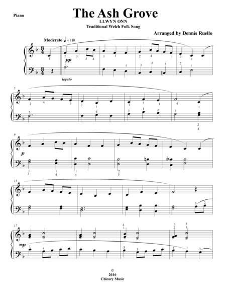 Free Sheet Music The Ash Grove Piano Solo Early Intermediate