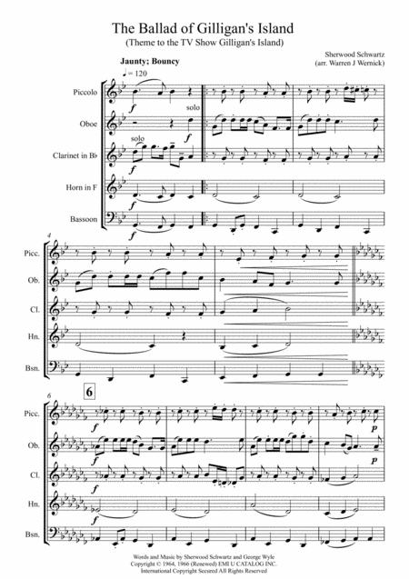 Free Sheet Music The Ballad Of Gilligans Isle