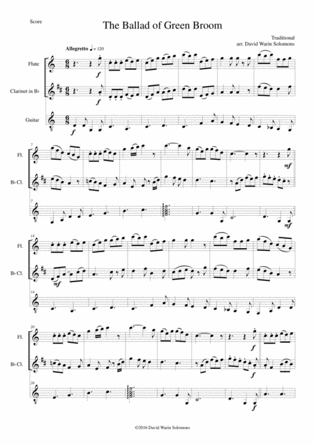 The Ballad Of Green Broom For Flute Clarinet And Guitar Sheet Music