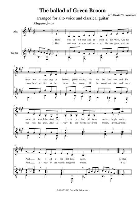 Free Sheet Music The Ballad Of Green Broom Voice And Classical Guitar