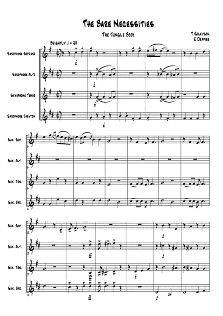 Free Sheet Music The Bare Necessities For Sax Quartet Satb