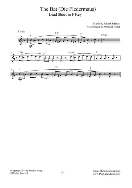 The Bat Die Fledermaus Lead Sheet In F Key Sheet Music