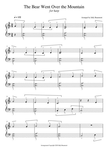 Free Sheet Music The Bear Went Over The Mountain Childrens Song For Beginner Harp