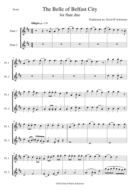 The Belle Of Belfast City For 2 Flutes Sheet Music