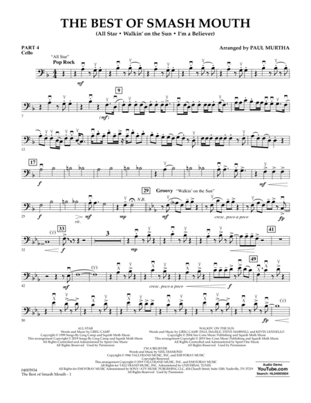 The Best Of Smash Mouth Arr Paul Murtha Pt 4 Cello Sheet Music