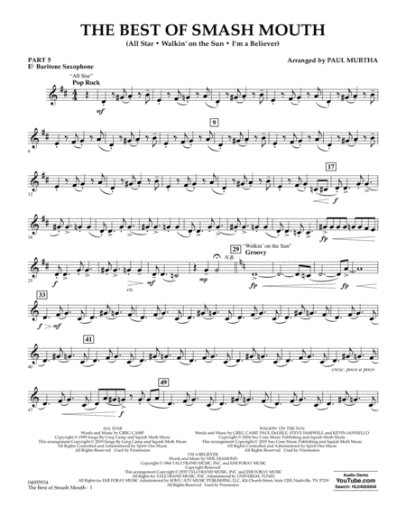 Free Sheet Music The Best Of Smash Mouth Arr Paul Murtha Pt 5 Eb Baritone Saxophone