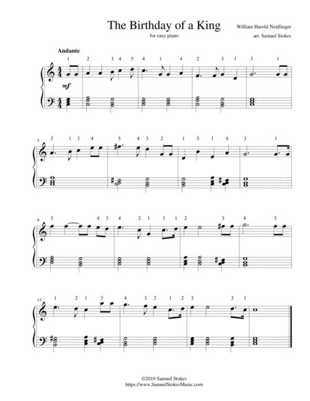 Free Sheet Music The Birthday Of A King For Easy Piano