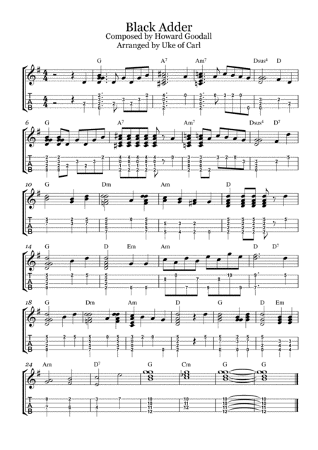 The Black Adder Main Title Ukulele Sheet Music