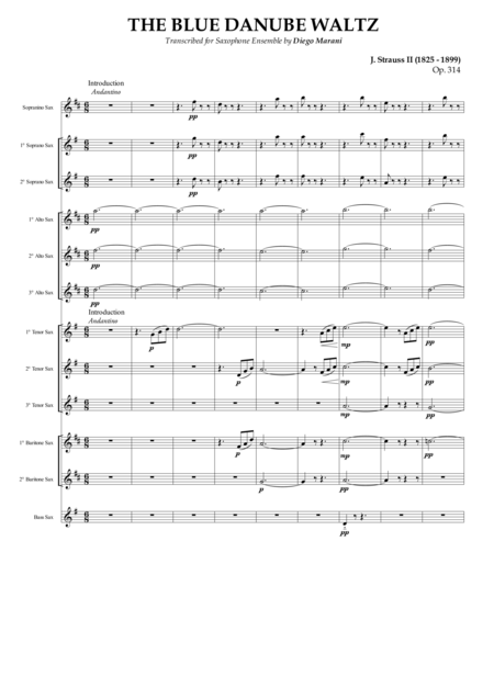 The Blue Danube Waltz For Saxophone Ensemble Sheet Music