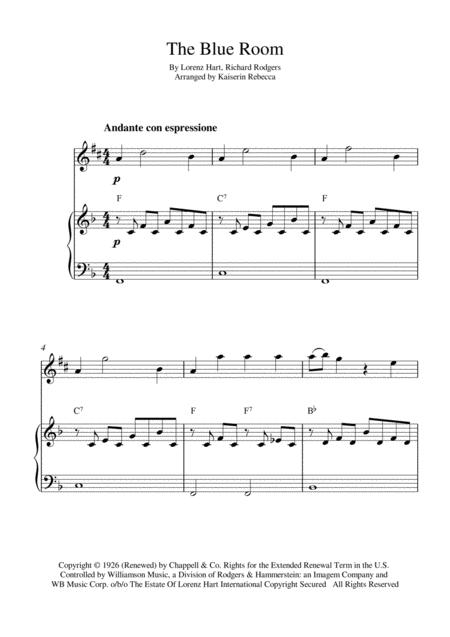 The Blue Room For Alto Saxophone Solo And Piano Accompaniment Sheet Music