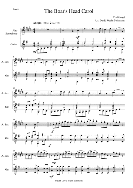 Free Sheet Music The Boars Head Carol For Alto Saxophone And Guitar