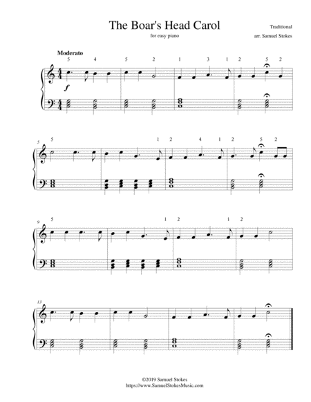 Free Sheet Music The Boars Head Carol For Easy Piano