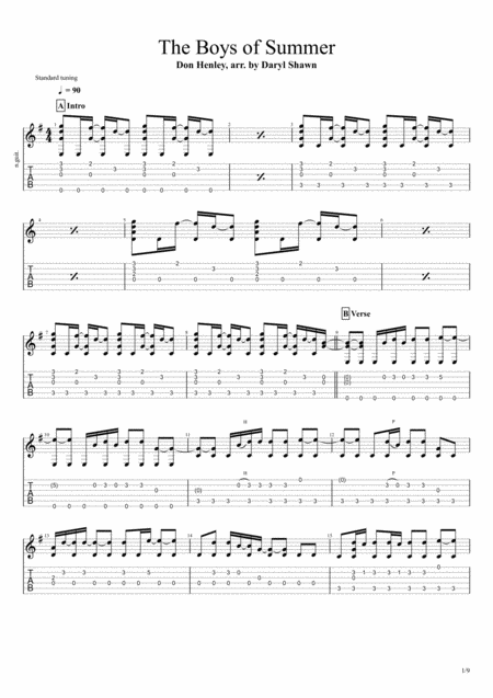 Free Sheet Music The Boys Of Summer For Solo Fingerstyle Guitar