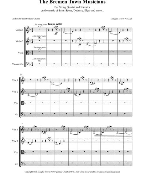 Free Sheet Music The Bremen Town Musicians For String Quartet And Narrator Score Narration