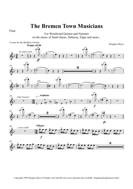 The Bremen Town Musicians For Ww Quintet And Narrator Parts Narration Sheet Music