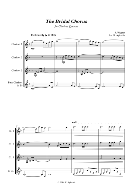 Free Sheet Music The Bridal Chorus For Clarinet Quartet