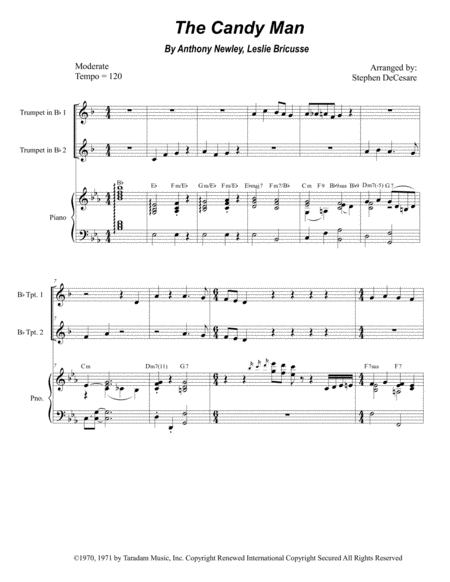 Free Sheet Music The Candy Man Duet For Bb Trumpet