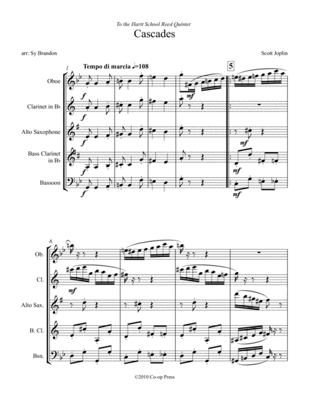 The Cascades For Reed Quintet Sheet Music