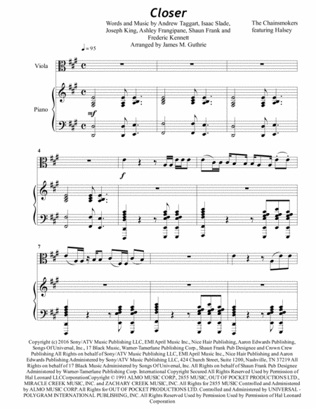 Free Sheet Music The Chainsmokers Closer For Viola Piano