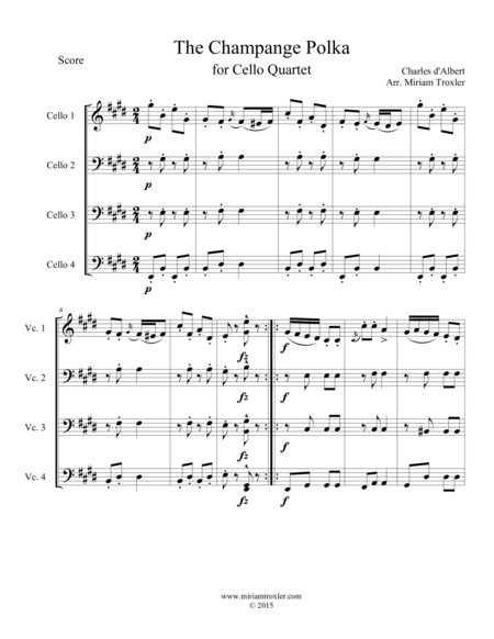 Free Sheet Music The Champange Polka For Cello Quartet