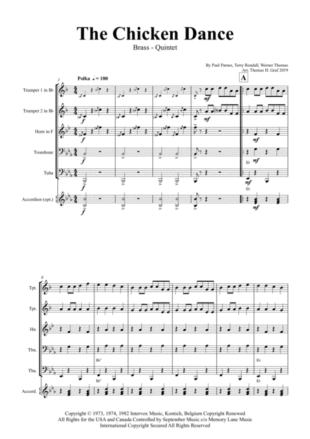 The Chicken Dance Octoberfest Brass Quintet Sheet Music