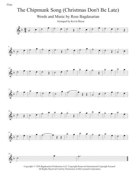 Free Sheet Music The Chipmunk Song Christmas Dont Be Late Flute