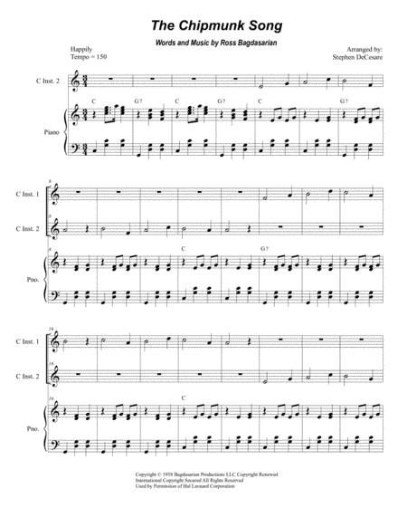 The Chipmunk Song Duet For C Instruments Sheet Music