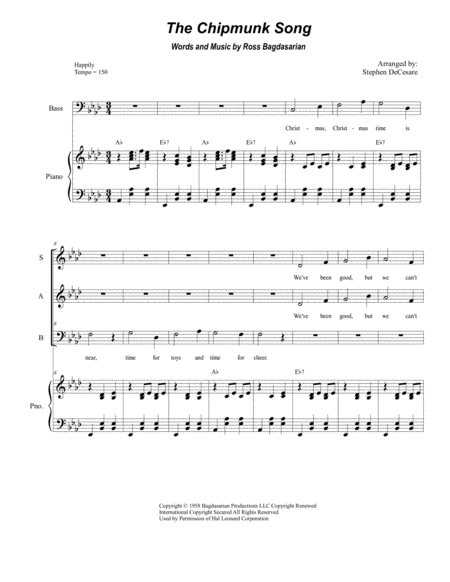 Free Sheet Music The Chipmunk Song For Sab