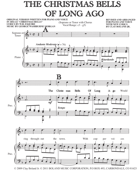 Free Sheet Music The Christmas Bells Of Long Ago Soprano Tenor Choir