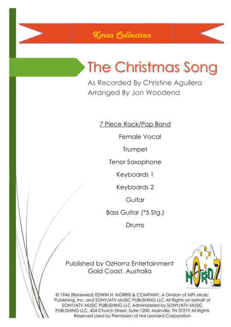 The Christmas Song Chestnuts Roasting On An Open Fire 5 Rhythm 2 Horns Female Vocal In The Style Of Christine Aguilera Sheet Music