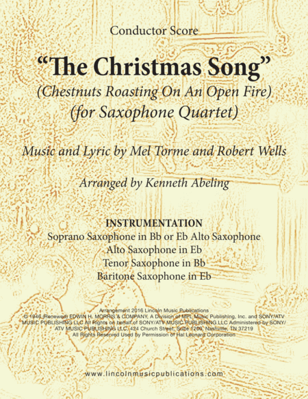 The Christmas Song Chestnuts Roasting On An Open Fire For Saxophone Quartet Satb Or Aatb Sheet Music