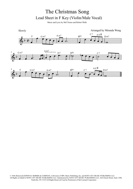 Free Sheet Music The Christmas Song Chestnuts Roasting On An Open Fire Lead Sheet In F Key With Chords