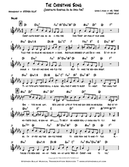 The Christmas Song Chestnuts Roasting On An Open Fire Lead Sheet Key Of Db Sheet Music