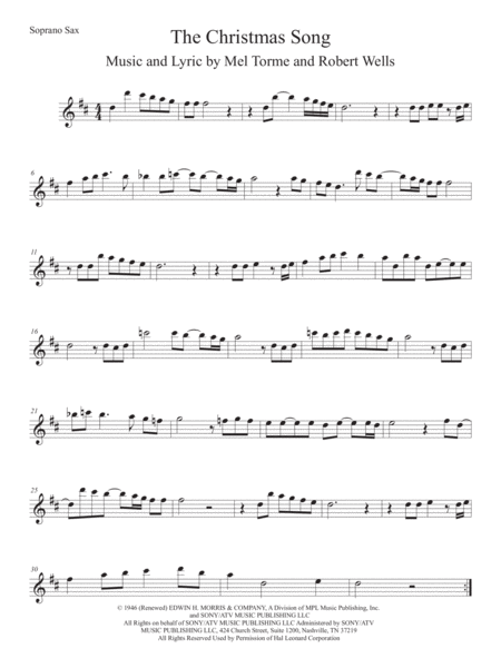 Free Sheet Music The Christmas Song Chestnuts Roasting On An Open Fire Original Key Soprano Sax