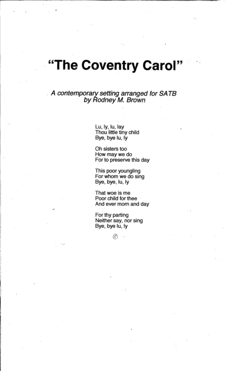 The Coventry Carol A Contemporary Setting Arranged For Satb Sheet Music