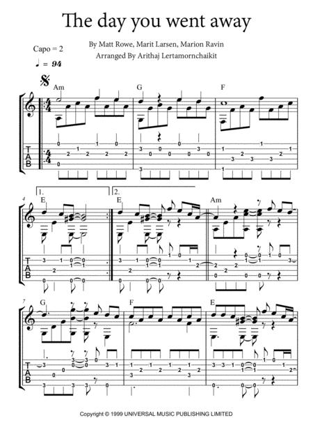 The Day You Went Away Fingerstyle Guitar Sheet Music