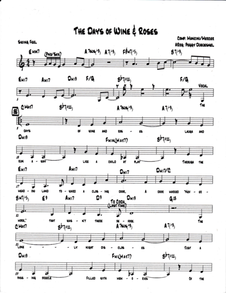 The Days Of Wine And Roses Sheet Music