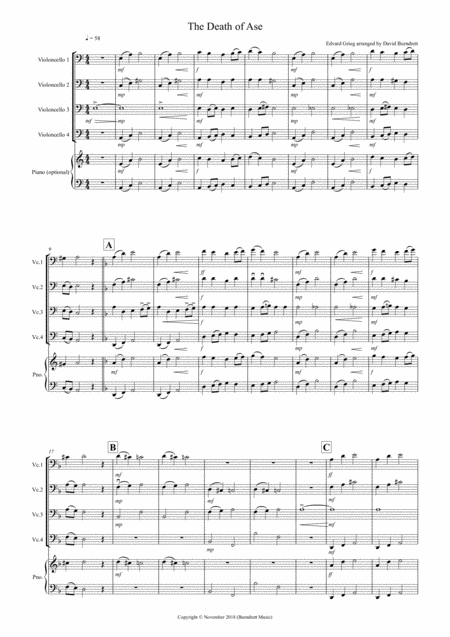 Free Sheet Music The Death Of Ase From Peer Gynt For Cello Quartet