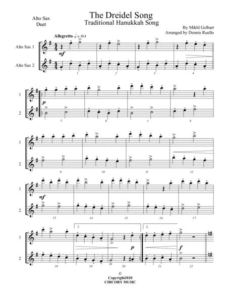 The Dreidel Song Alto Saxophone Duet Intermediate Sheet Music