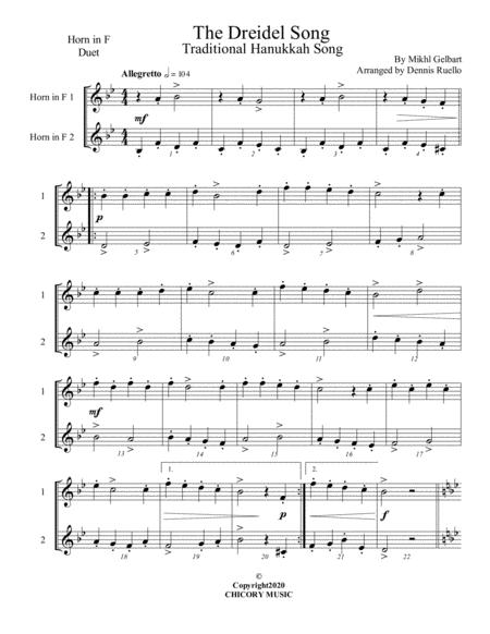 The Dreidel Song Horn In F Duet Intermediate Sheet Music