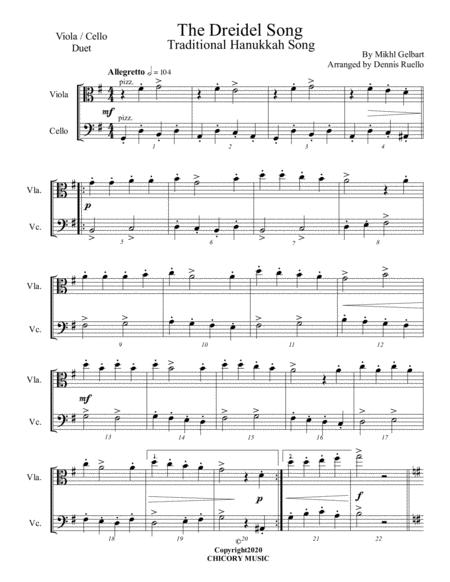 Free Sheet Music The Dreidel Song Viola Cello Duet Intermediate