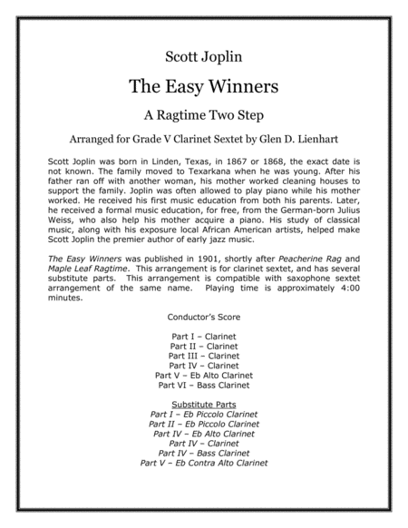 The Easy Winners Clarinets Sheet Music