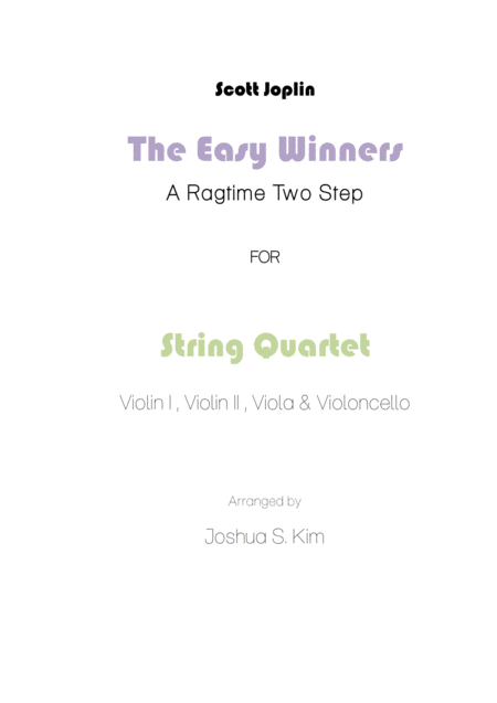 The Easy Winners For String Quartet The Sting Theme Sheet Music