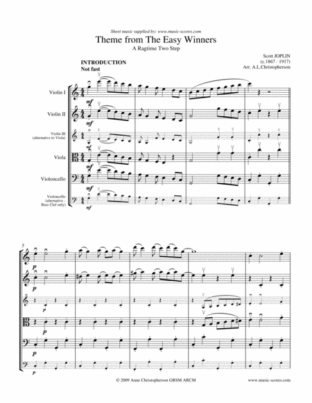 The Easy Winners String Quartet Sheet Music