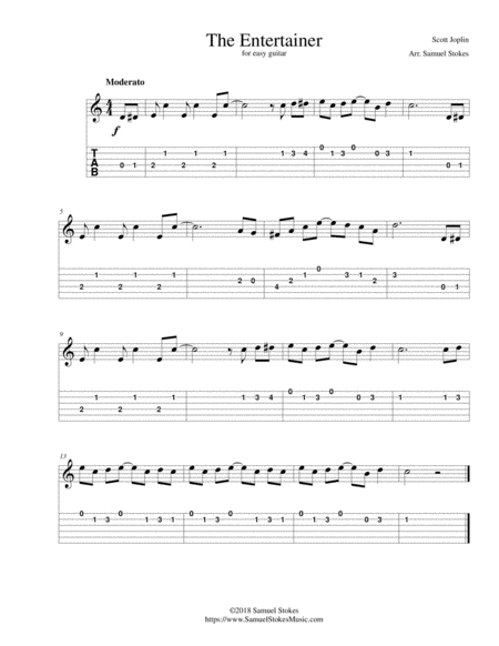 The Entertainer For Easy Guitar With Tab Sheet Music