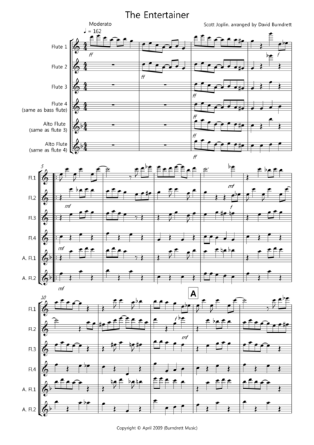 The Entertainer For Flute Quartet Sheet Music