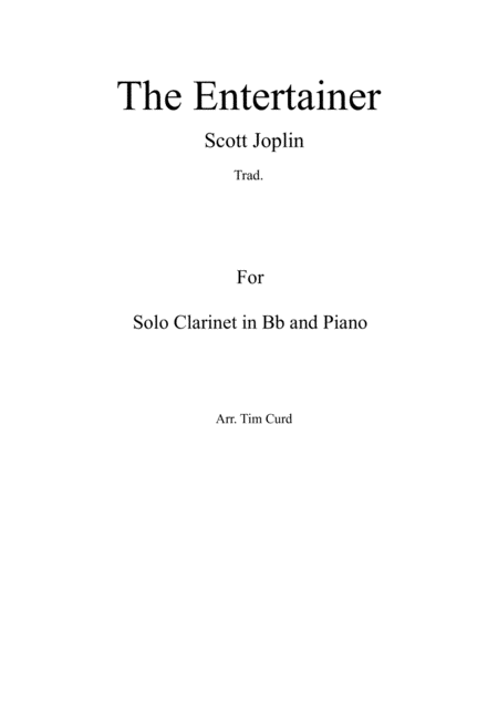 Free Sheet Music The Entertainer For Solo Clarinet In Bb And Piano